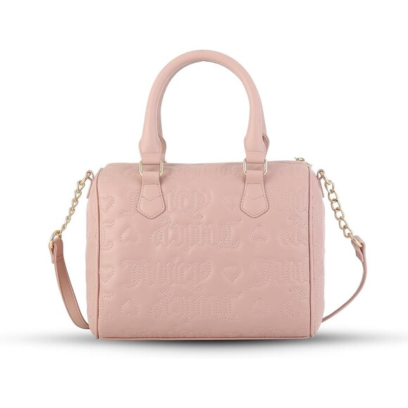 Juicy Couture Fame Satchel Pink Quilted Heart Charm Bag Y2K McBling Pop Coquette - Picture 15 of 16